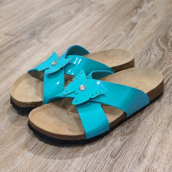 🩵🔥Betula by Birkenstock Turquoise Butterfly Women's Sandals size 42  LIKE NEW! - Picture 1 of 9